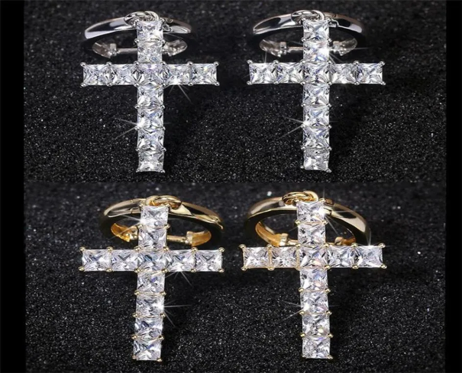 Choucong Hip Hop Brand New Vintage Jewelry 925 Sterling SilverGold Fill Radiant Cut White Topaz CZ Diamond Cross Clip Dangle Earr8132231