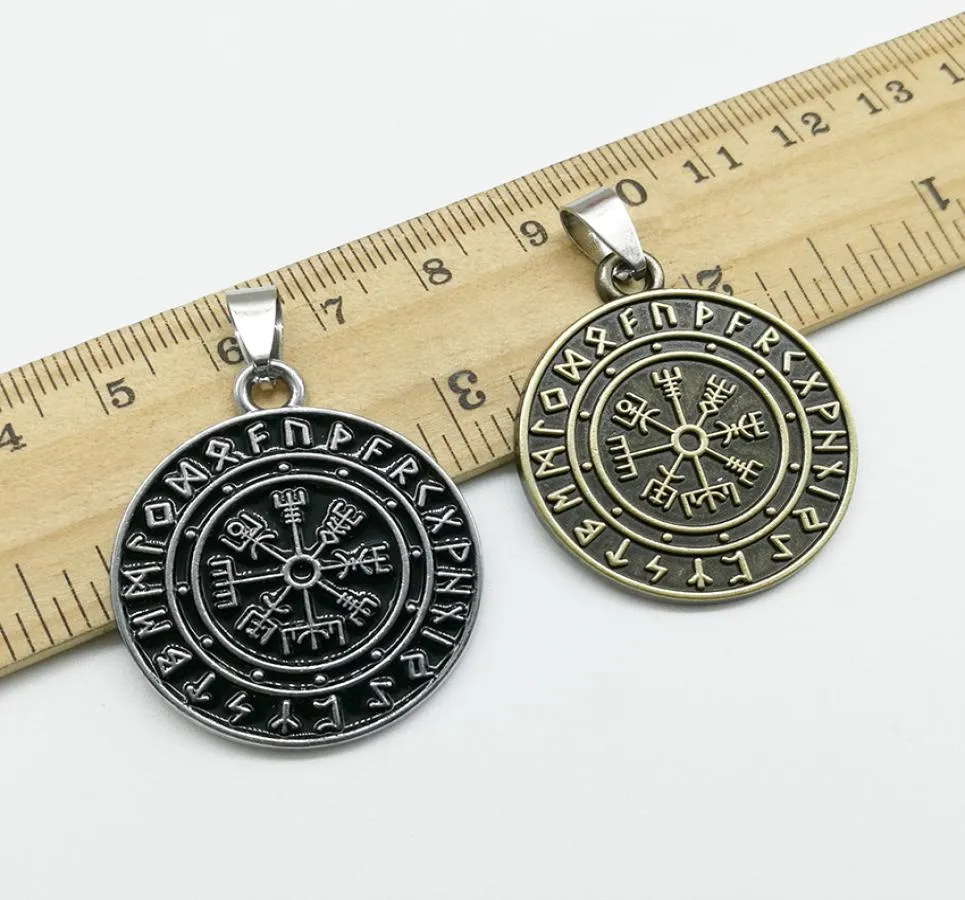 10pcs Retro Viking Pirate Odin Rune Compass Charms قلادة المجوهرات DIY للقلادة 3530 مم البرونز السوداء 1320695