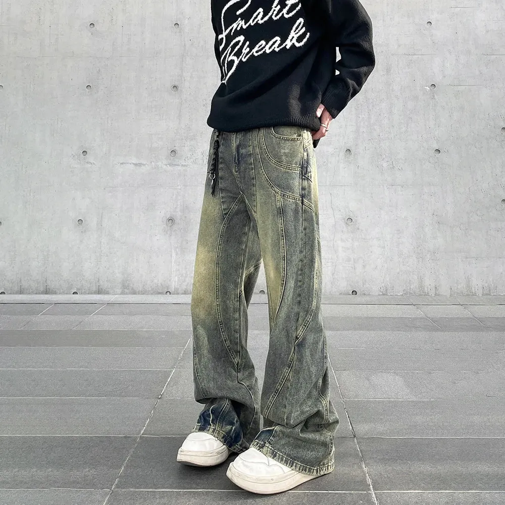 Men S Jeans Vintage Flared Men Wide Leg Baggy Trousers