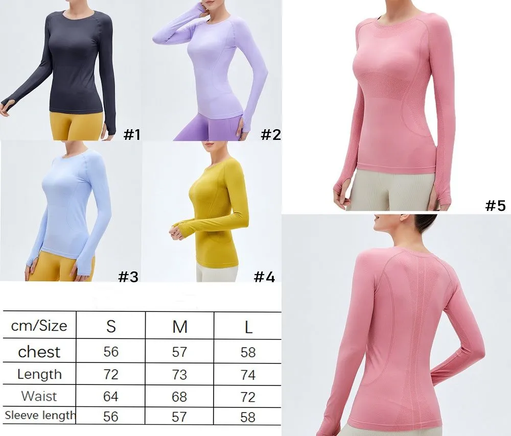 lu-23 Camicia da Yoga a Maniche Lunghe da Donna Camicetta Tinta Unita Gessato 2.0 Sport Fitness Girocollo Jogging Abbigliamento Sportivo Traspirante