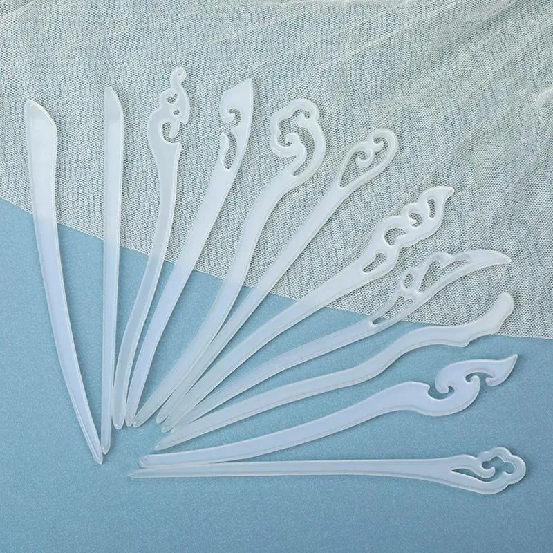 Hair Clips 2PC Modern Elegant Headdress Imitation Jade Cellulose Acetate Hairwear Ancient Costume Plain White Disk Unisex Gift