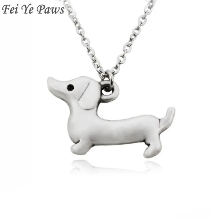 Fei Ye Paws Rostfritt stål Långkedja Happy Dachshund Sausage Dog Choker Halsband Pendant Collar Animal Jewelry for Women Girl CH7282772