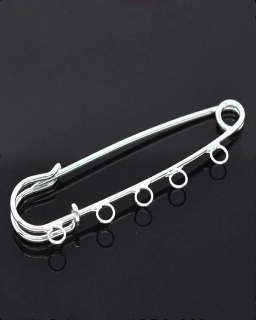 100pcsサポートDe Broche Brooches Safety Pin 5 Holes Silver Plated 7x2cm 2010092411671
