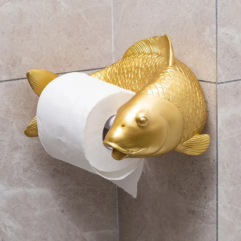 Porte-Papier Hygiénique Koi Statue Poisson Artisanat Porte-Papier Hygiénique Porte-Serviettes Tenture Murale Salle De Bains Ménage Porte-Papier Hygiénique Poinçonnage Gratuit Décoration 231212