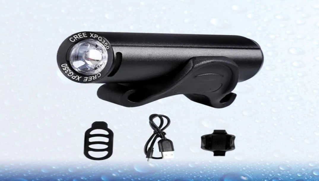 Cykelbelysning svart 350 lumen vattentät USB -laddningsbar MTB Front Light XPG LED -strålkastar Tillbehör2143210