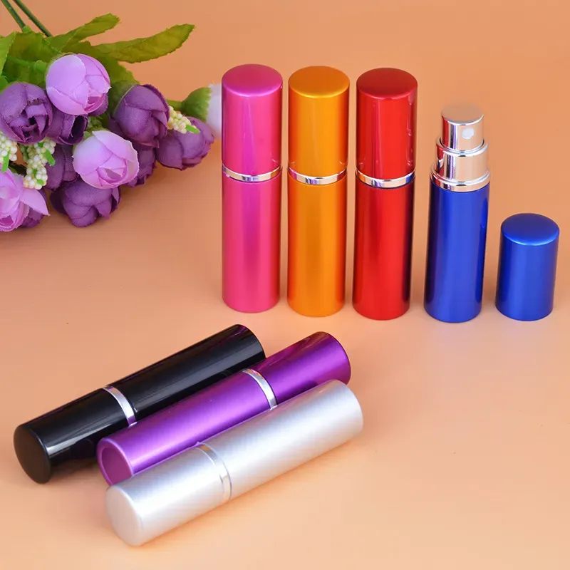 Free DHL 5ML Mini Portable Aluminum Glass Perfume Bottles With Spray Atomizer Empty Parfum  Oil Container 