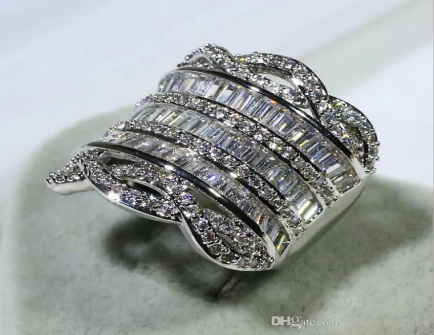 Joyería de lujo Única Plata de Ley 925 Pila completa 5A Circonia cúbica CZ Anillos anchos de diamantes Alianza de boda para mujer Banda para el dedo 2097362