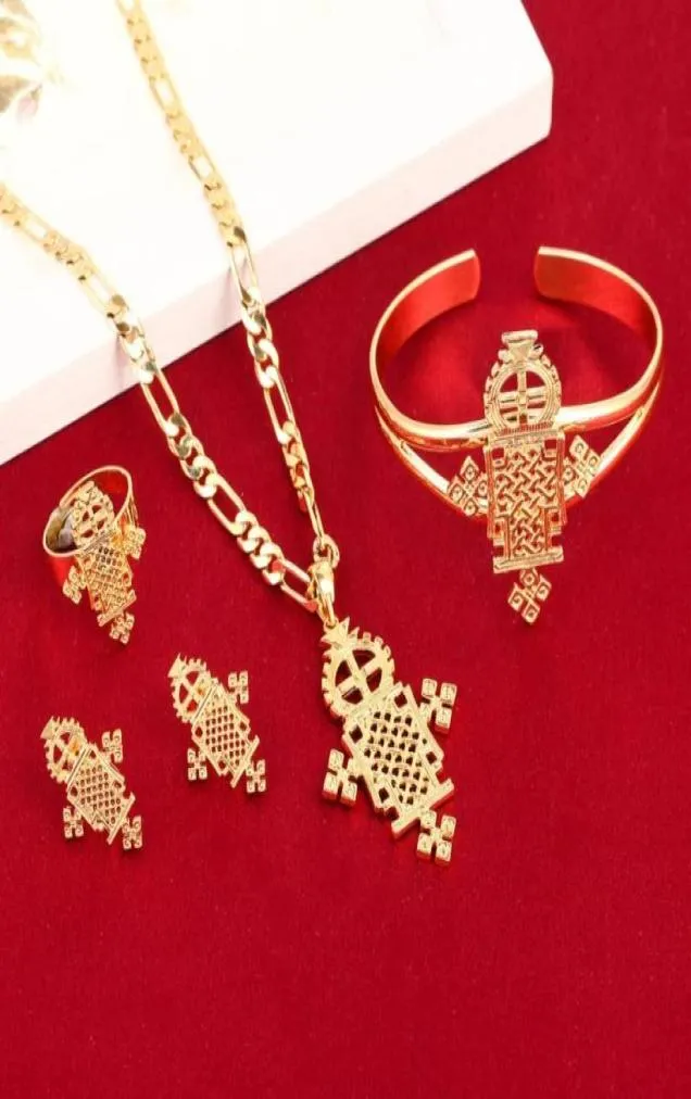 Orecchini Collana In Oro E Argento Placcato Set Di Gioielli Per Bambini Etiopi Per Ragazze Adolescenti Donne Nigeria Congo Uganda7166907