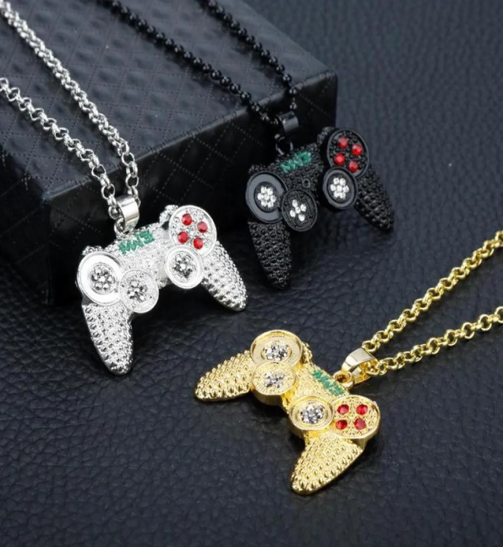 Kettingen Straat Hip Hop Sieraden Game Console Handvat Hanger Ketting Gouden Ketting Geometrie Kristal Vol Diamanten Charmes Jongens Geschenken1276512