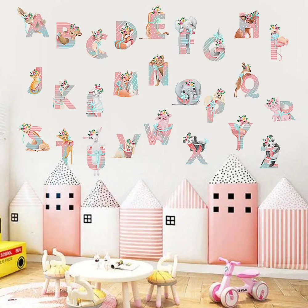 Animali cartoni animati adesivi per pareti alfabeti per bambini Decorazioni decorazioni per bambini per la scuola materna per la casa decorazioni per la casa poster pvc