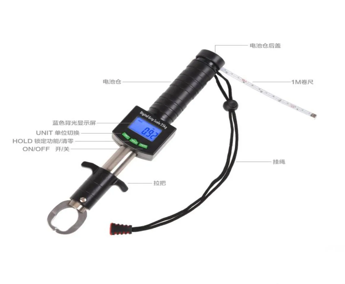 Led elettronico digitale pesce Lip Grabber attrezzatura da pesca 25kg55lb pinza pinza strumento con scala peso resistente all'acqua2215278