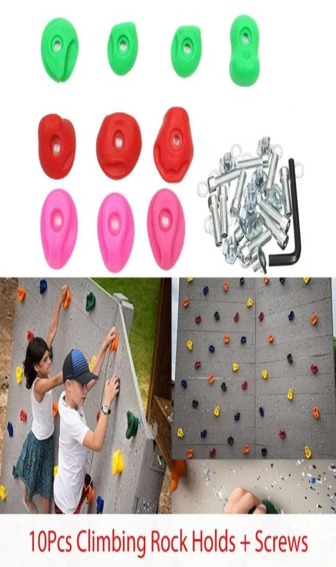10pcs escalada de plástico rochas wa stones crianças crianças brinquedos de escalada com os pés da mão segura kits de aderência com parafusos de parafusos externos Toy8712616