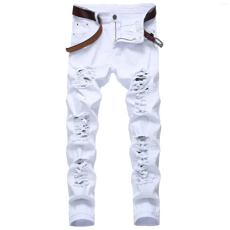 Męskie dżinsy zrujnowane do dziury dżinsowe hip hop High Street spodnie marka silm proste rozryte spodnie męskie duże rozmiary