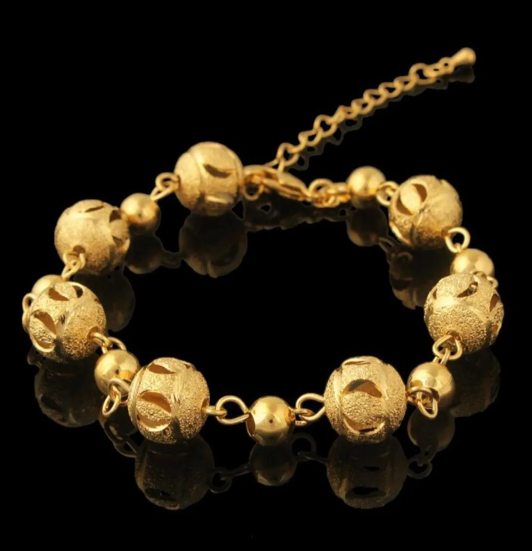 Bracelet à bijoux pour femmes, 9 k, jaune, solide, fin, or GF, ronde, grosse perle, chaîne d'extension réglable, 5900886