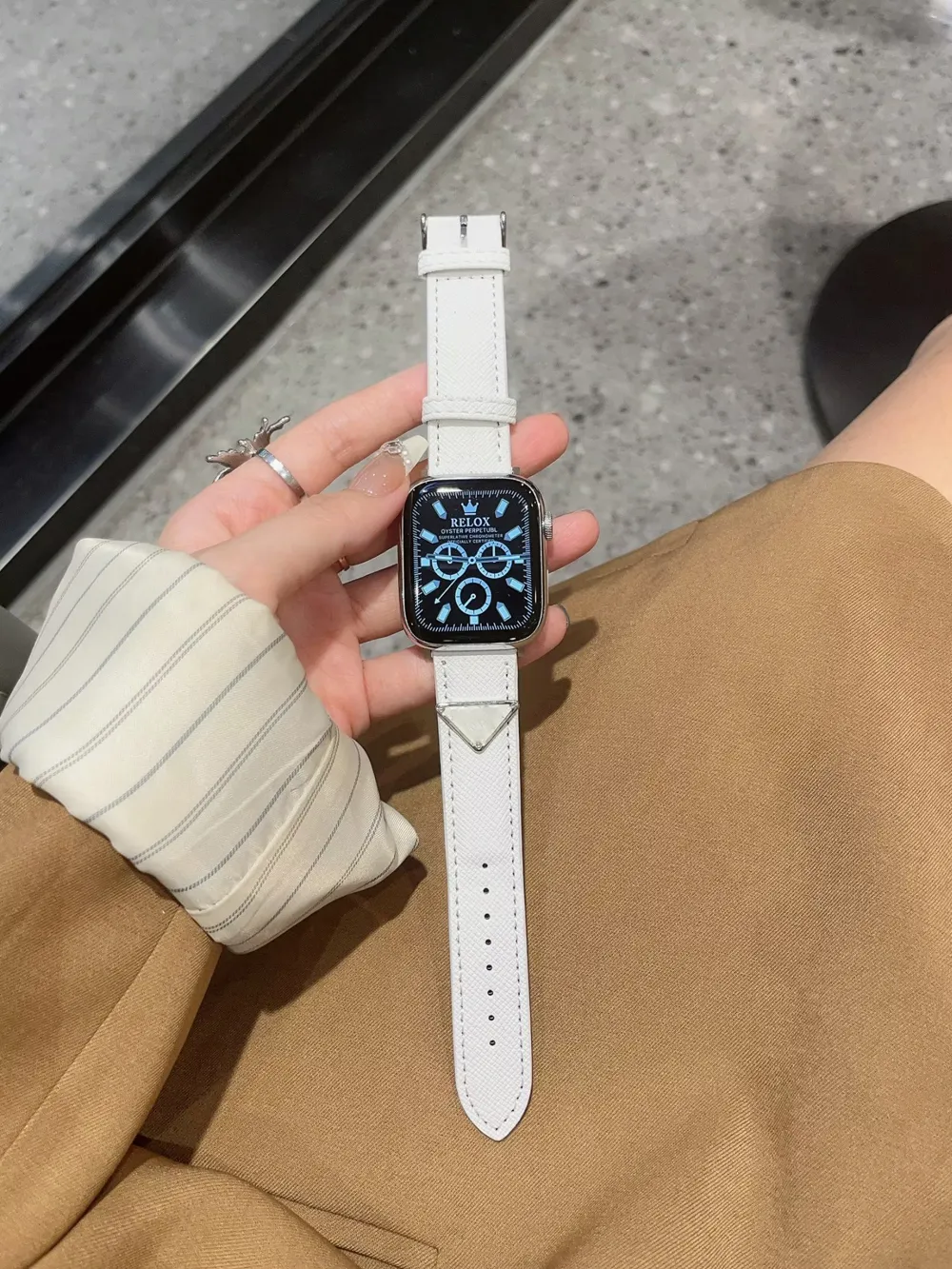 مصمم Apple Watch Band for Smart Watches Series 9 45 مم فرق معصم أزياء مع أنماط Triangle Twill Smartwatch