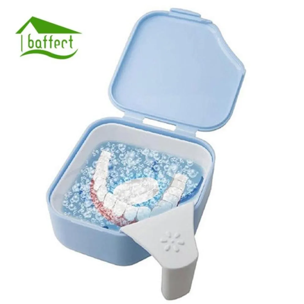 Boîtes de rangement bacs Baffecte boîte de haute qualité étui de bain pour prothèses dentaires fausses dents avec poignée Net Container3610764