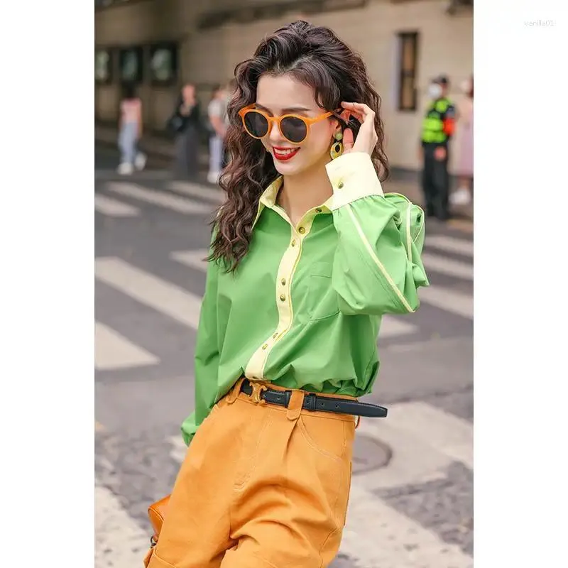 Women's Blouses Ladies Fashion Casual Candy Color Shirts Blouse Women Tops Woman Button Up Shirt Female Girls Long Sleeve Clothes BVy912-1
