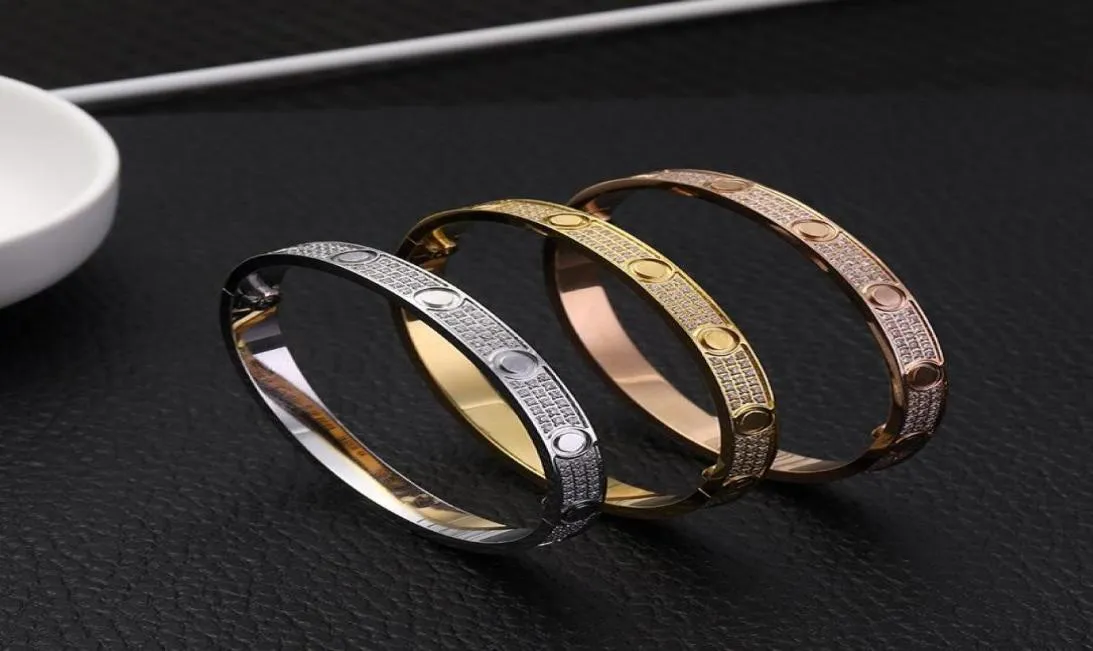 Women039s Jewelry Bracelets Bangles Full Diamond Stainless Steel 3 Row Stone Classical Bangle Bracelet Rosy Silver Gold Size 13033761