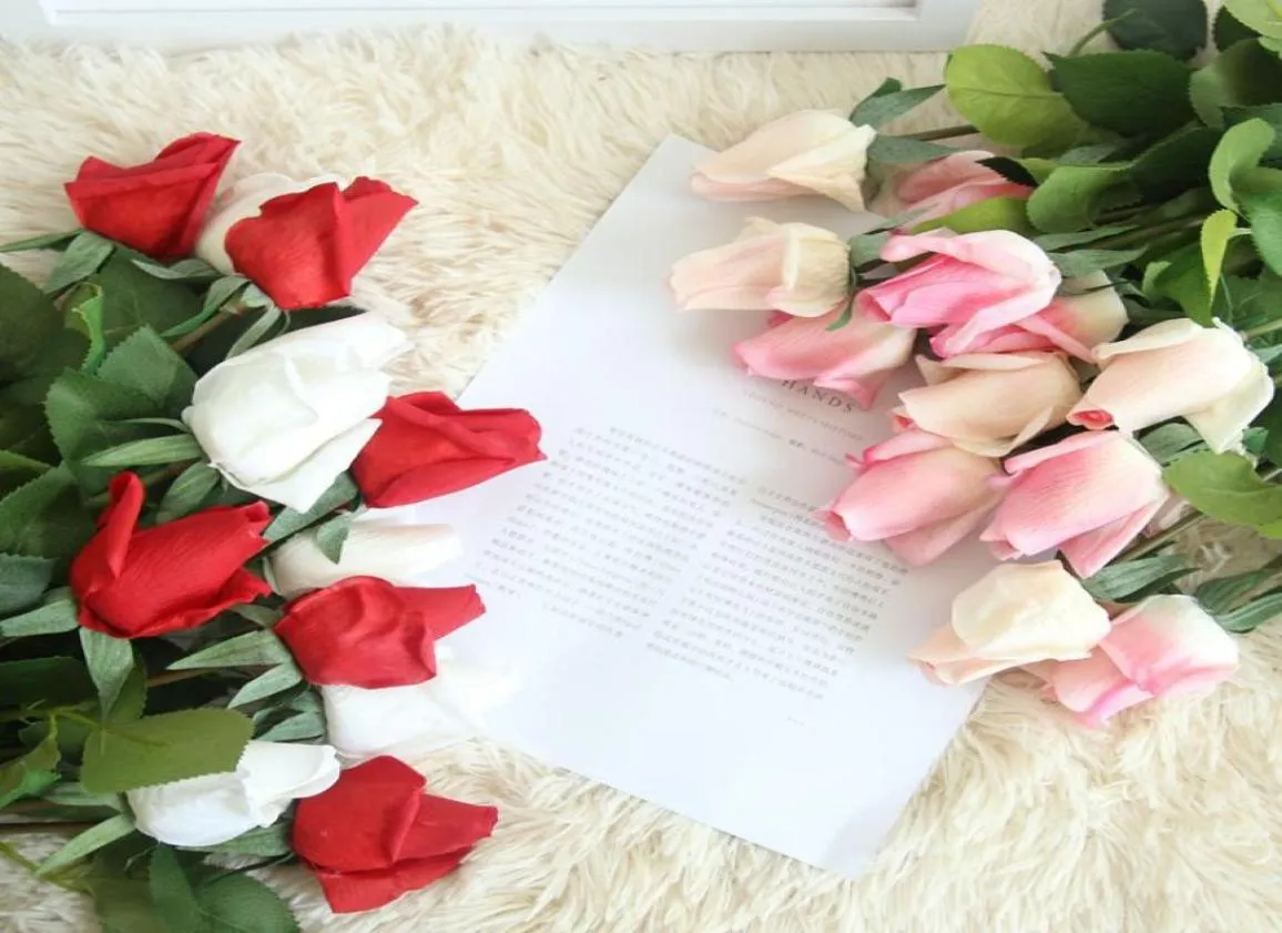 Lengte 56cm real touch kunstzijde rozenknop simulatie rozenbloem home decor bruiloft hand vasthouden bruid nep krans boeket2121033