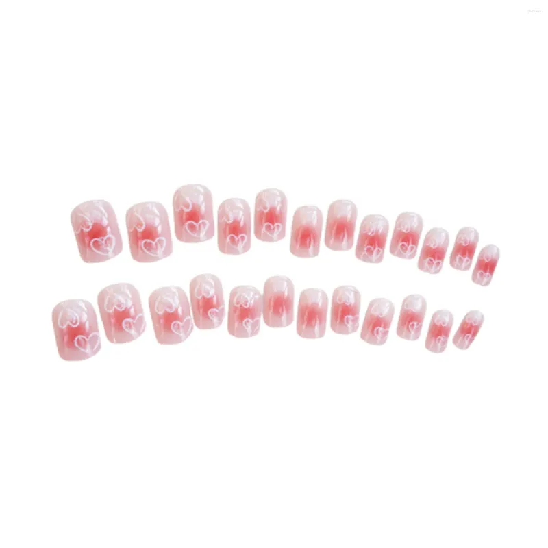 Unhas falsas - comprimento de unhas falsas para meninas, estampa de coração, sem desbotamento, arte de manicure, salão artificial, especialista e mulheres ingênuas