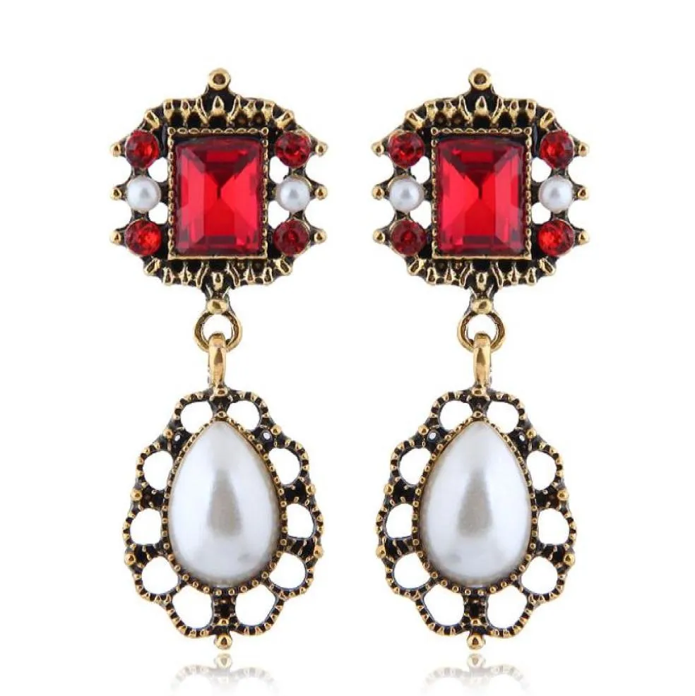 2018 Boucles d'oreilles goutte d'eau pour femmes Boucles d'oreilles en perles d'imitation Carré Rouge Bleu Brincos Boucles d'oreilles de déclaration Bijoux de mode8753688