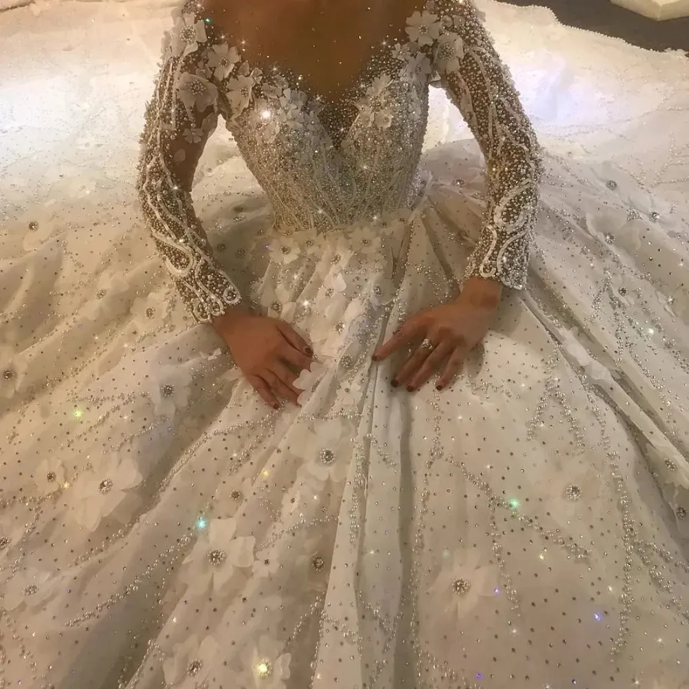 TOUNNINGBRIDE 2024 Luxury Ball Gown Royal Wedding Dresses Long Sleeved Vestido de Novia Beads Sequined 3Dflower Elegant Robe de Mariee