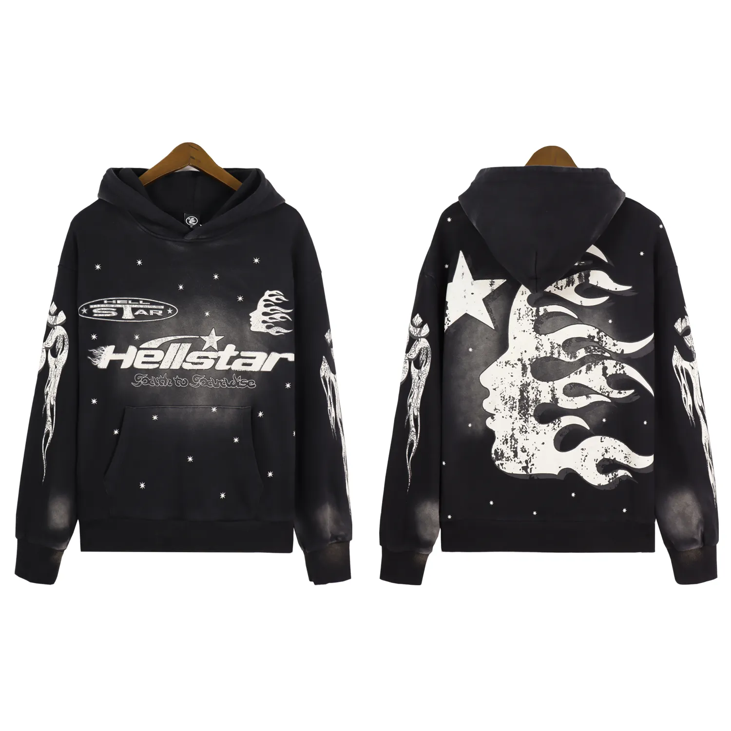 Hellstar Retro Water Mycie jako Old Mud Printing Sweter Men's Designer Street Hip -Hop Fashion Para Bluza S -XL YH7