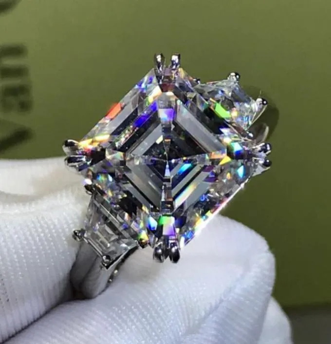 Choucong lüks mücevher gerçek 925 sterling gümüş prenses kesim beyaz topaz cz elmas üç taş değerli taşları kadınlar düğün gelin ri2253602