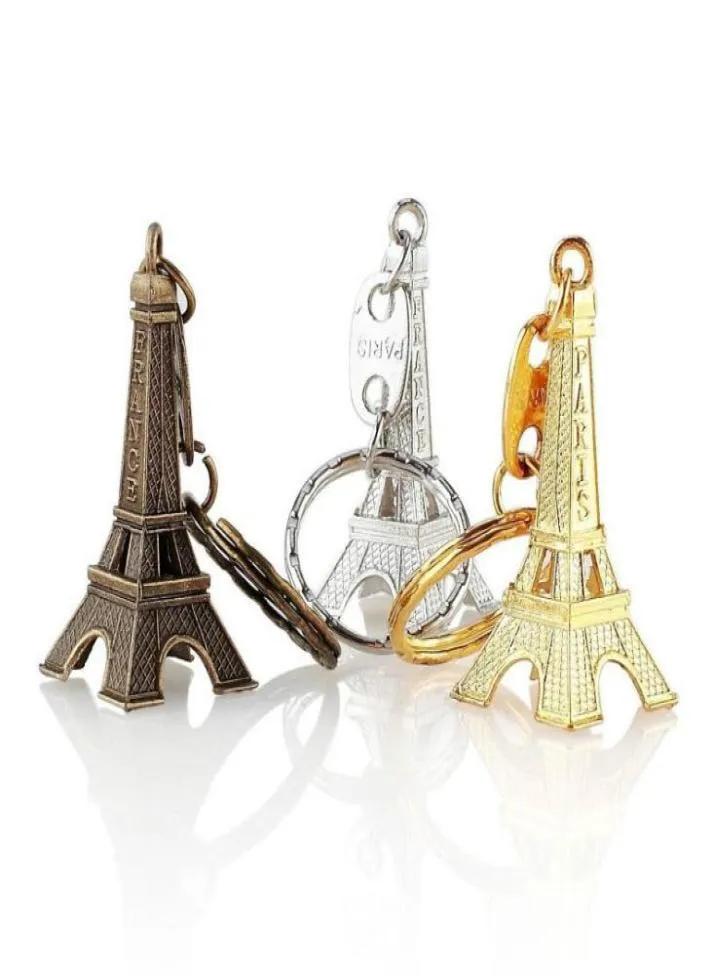 Retro Eiffel Tower Keychain stamped Paris France Fashion Creative Gift Keychain Gold Sliver Bronze key ring Wholes7814321
