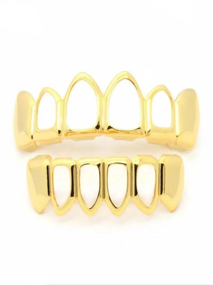 Hiphop tänder grillz ihålig övre botten fangs botten grillz set vampire grillar set guld bling ihålig blodsucker tand caps1504090