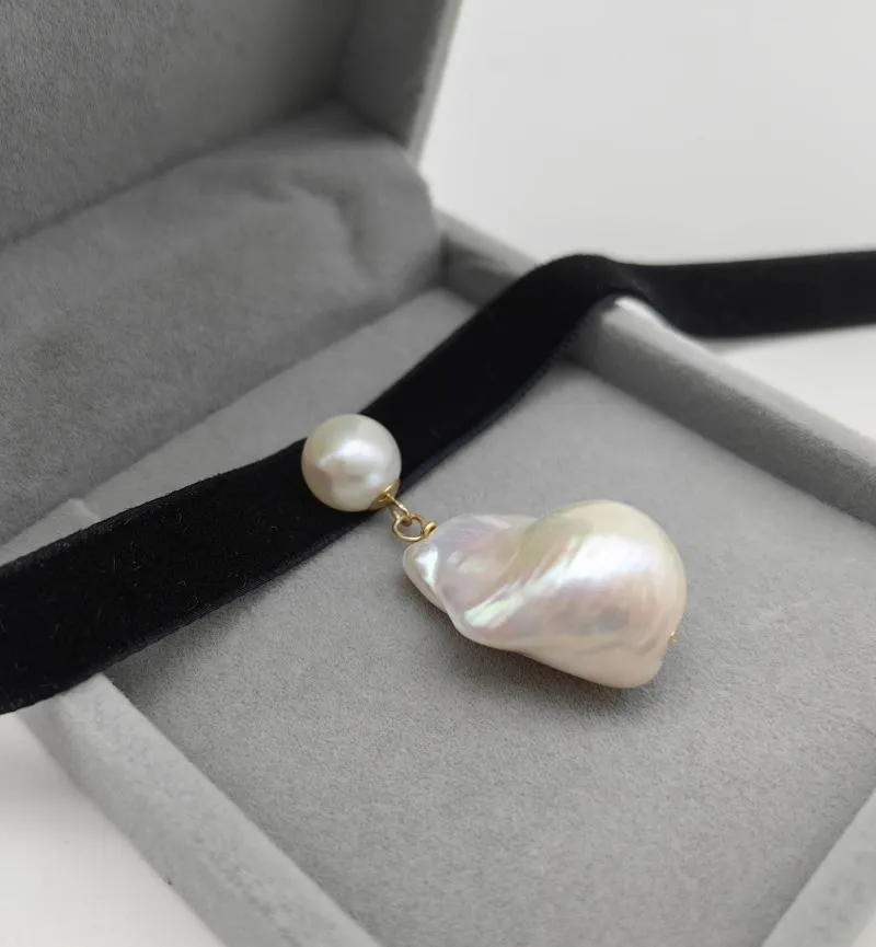 Pendants Sales Promotion Elegant 14-18mm Big Baroque Pearl With Leather Necklace