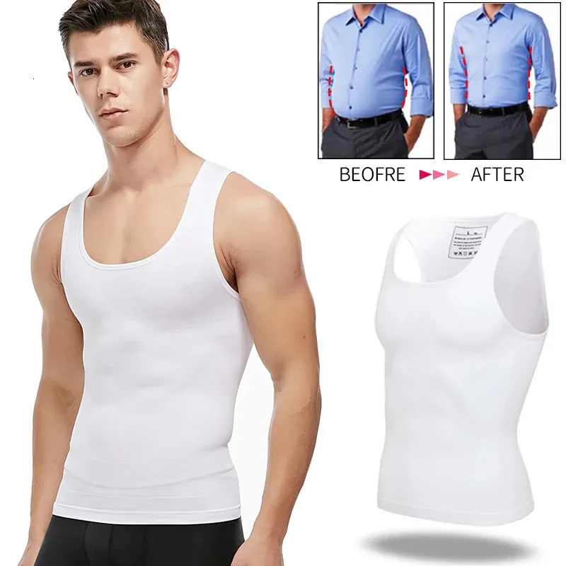 Men's Body Shapers Mens Slimming Body Shaper Chest Compression Shirts Tummy Control Shapewear Gynecomastia Abdomen Slim Vest Waist Trainer Corset 231212