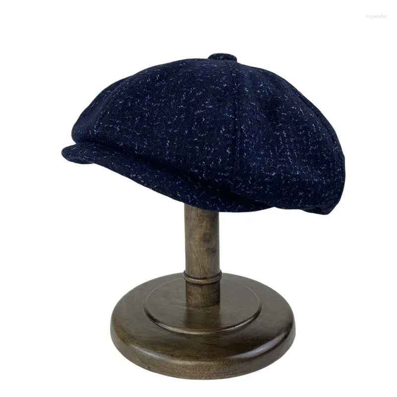 Berets Blue Wool Sboy Hats moda płaska czapka męska wełniana wełniana swoboda