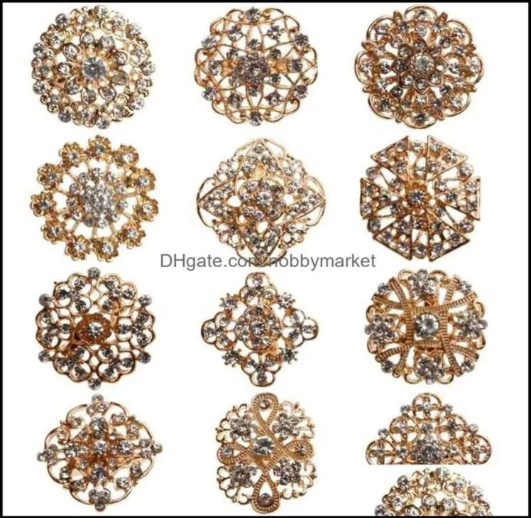 Pins Broches Bijoux 24 pièces cristal clair strass femmes mariée or broche broches pour bricolage bouquet de mariage Kits livraison directe 2021280437