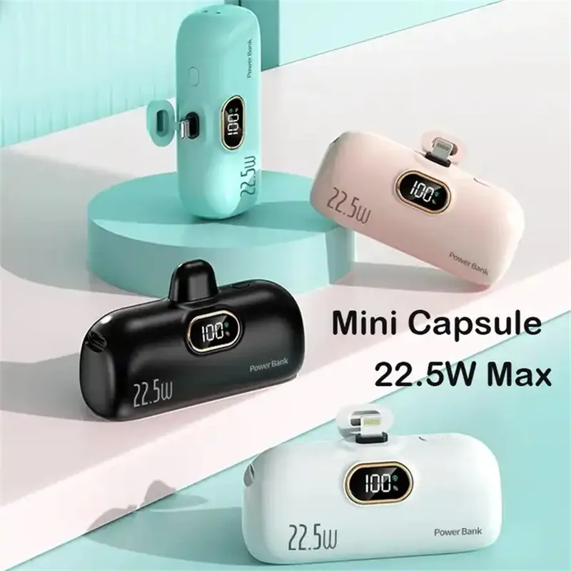 LED Display PowerBank Cute Emergency Pocket Chargers Mini Portable 20W 22.5W Typ C Fast Charging Power Bank för iPhone Samsung