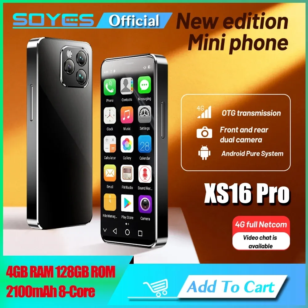 Original soyes xs16 pro 4 mini mini smartphone 4gb ram 128gb rom android 10.0 octa núcleo 2600mah face id nfc 4g lte tipo-c otg telefone pequeno