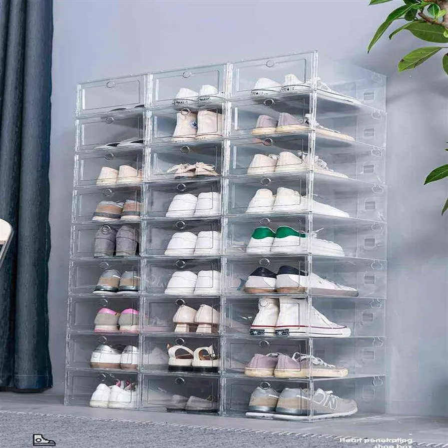 12pcs Boîte à chaussures Ensemble de stockage pliable multicolore Plastique Clear Organisateur de chaussures Souire de chaussures Affichage Affichage de stockage Organisateur unique A2153