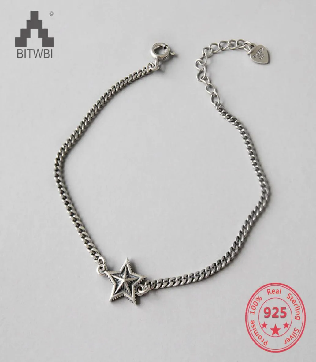 Autentisk 925 Sterling Silver Jewelry Vintage Fivepointed Star Charm -armband för kvinnor8202214