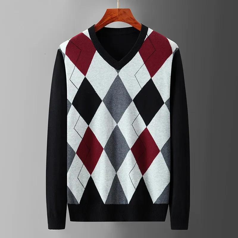 Męskie swetry Argyle Plaid Pull SWEAT MĘŻCZYZNA CZYNNA Odzież Moda Świąteczne dzianiny Pullover Męs