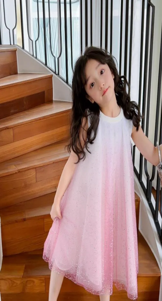 Summer Kids Girls Lace Dresses Children Pink Princess Dress Baby Girl Sequined Wedding Dress Party Clothing1396113