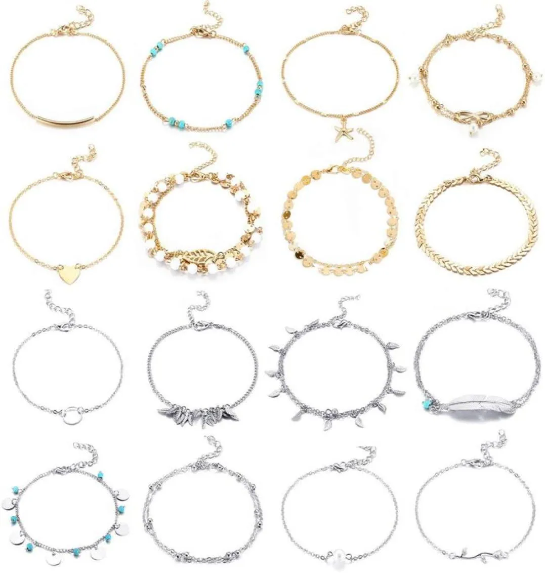 16 pièces pieds chaînes de cheville Bracelets réglable plage cheville pied ensemble de bijoux Bracelets de cheville pour femmes filles Barefoot9760829