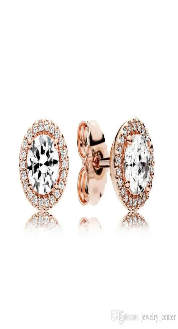 Aretes originales de Elegance Genuine 18k Rose Gold Classic Elegance para 925 Sterling Silver Round Sparkle Luxury Designer Pendientes9308643