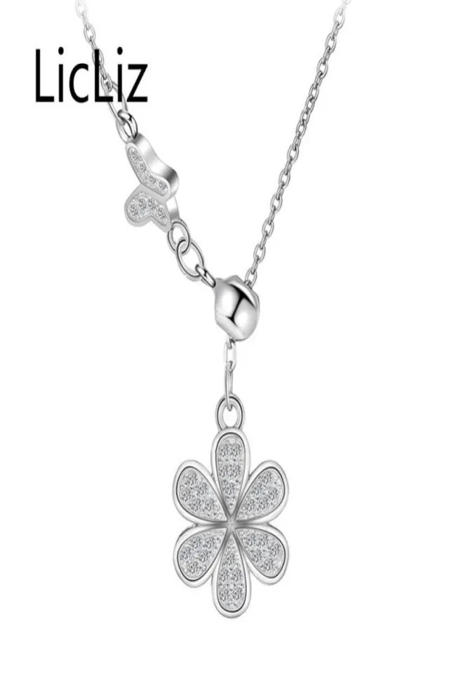 LiCliz Fashion 925 Sterling Silver Pendant Necklaces for Women Cute Flower CZジルコンネックレス