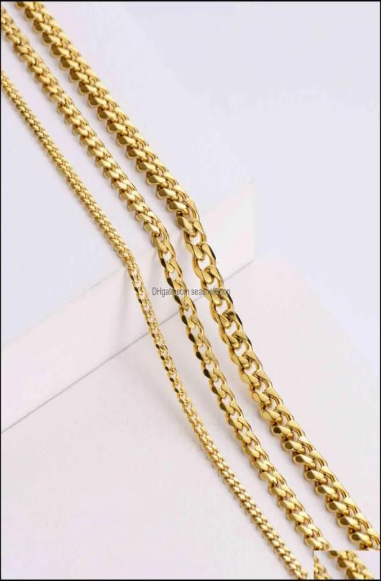 Hangende kettingen hiphop dames mannen nekjes cadena's cubanas 18k vergulde dikke cuban link ketting stalen druppel levering9131500