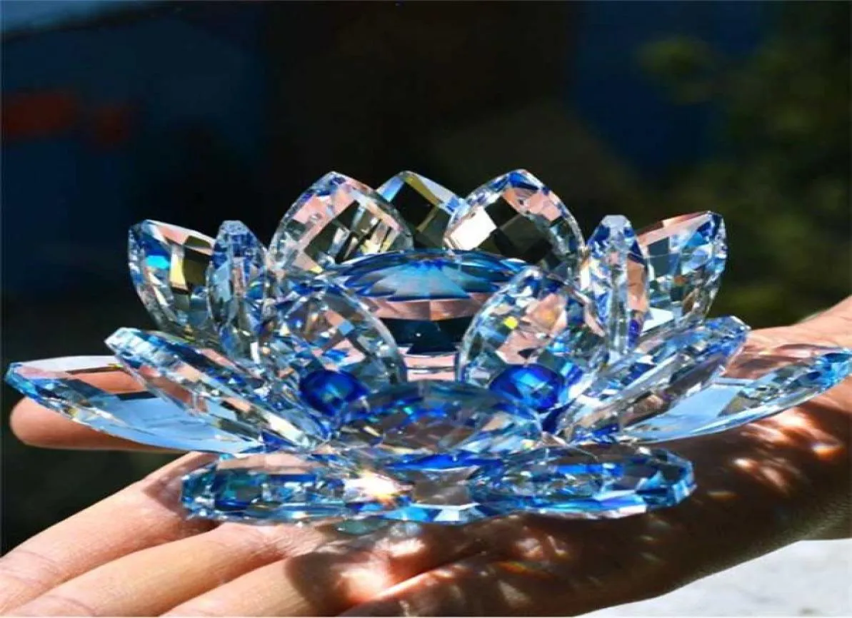 80mm Quartz Crystal Lotus Flower Crafts Glass Paperweight Fengshui Ornaments Figurer Home Wedding Party Decor Presents Souvenir 2119870575