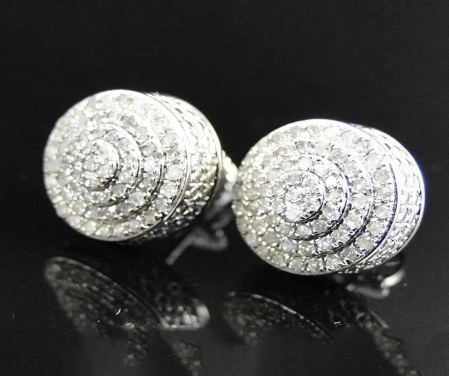 Hip Hop Earrings for Men White Gold Plated Bling Iced Out CZ Round Stud Earrings With Screw Back Jewelry1493673