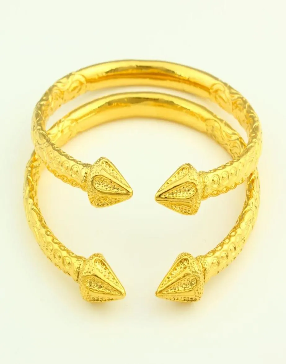 Nuova punta di freccia aperbile 14 k giallo fine in oro massiccio pieno oro pieno incisione alla moda aiguille Bracciale a 2 pezzi gioielli Wholesa4046446