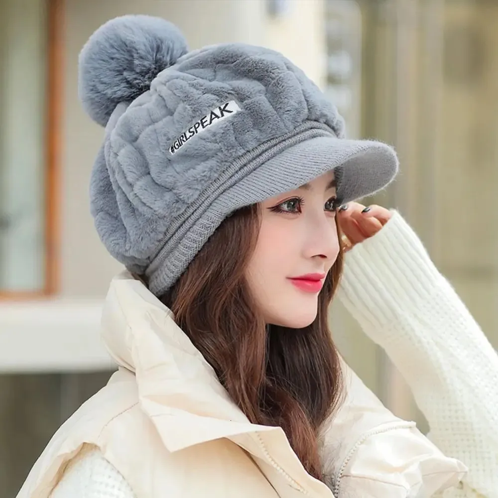 Chapeaux à bord avare ed Cap langue de canard blanc hiver chapeau en peluche moelleux fourrure épaisse fausse casquettes tête plus chaude visière extérieure fille 231213