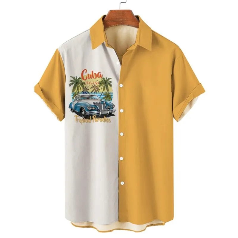 Chemise chemises décontractées été Vintage haut 3D imprimé voiture ample hawaïen hommes chemise plage Aloha mode vêtements Ropahombre 962