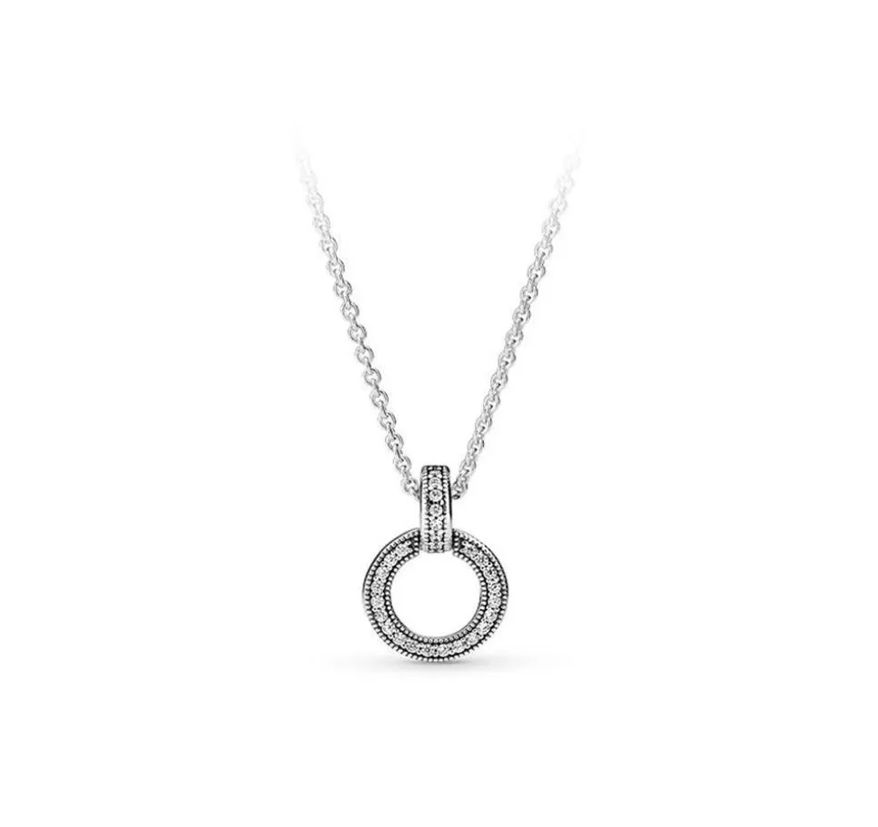 Nouveau collier pendentif cercle en argent sterling 925 boîte d'origine adapté au collier de chaîne de disque de diamant CZ femmes hommes21661419142